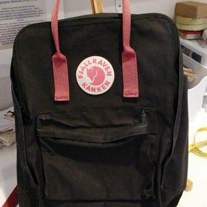 Kanken Classic Backpack, Black with Red Handles